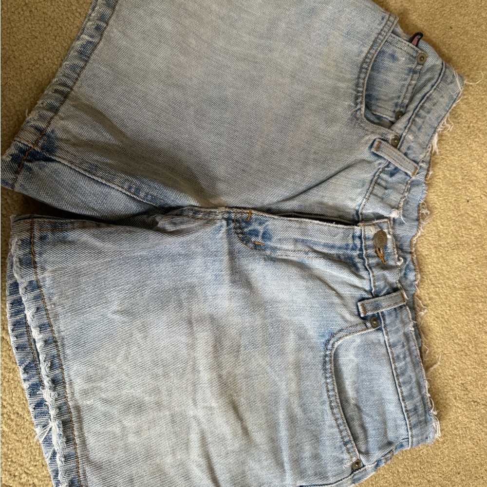 Ralph Lauren Light Blue Denim Cutoff Shorts with Leather Patch